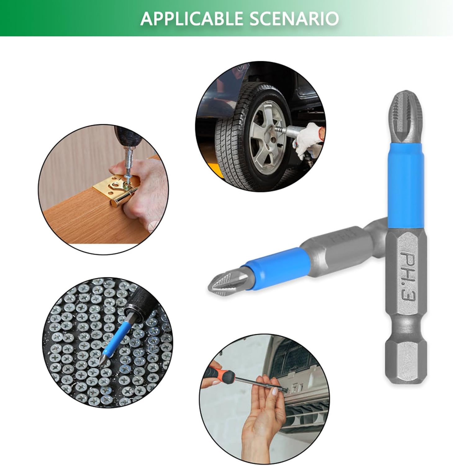 6PCS Magnetic Anti-Slip (PH1, PZ1, PH2, PZ2, PH3, PZ3), 50mm Length, 1/4” Hex Shank, Single Head Drill Bits for Electric Screwdrivers