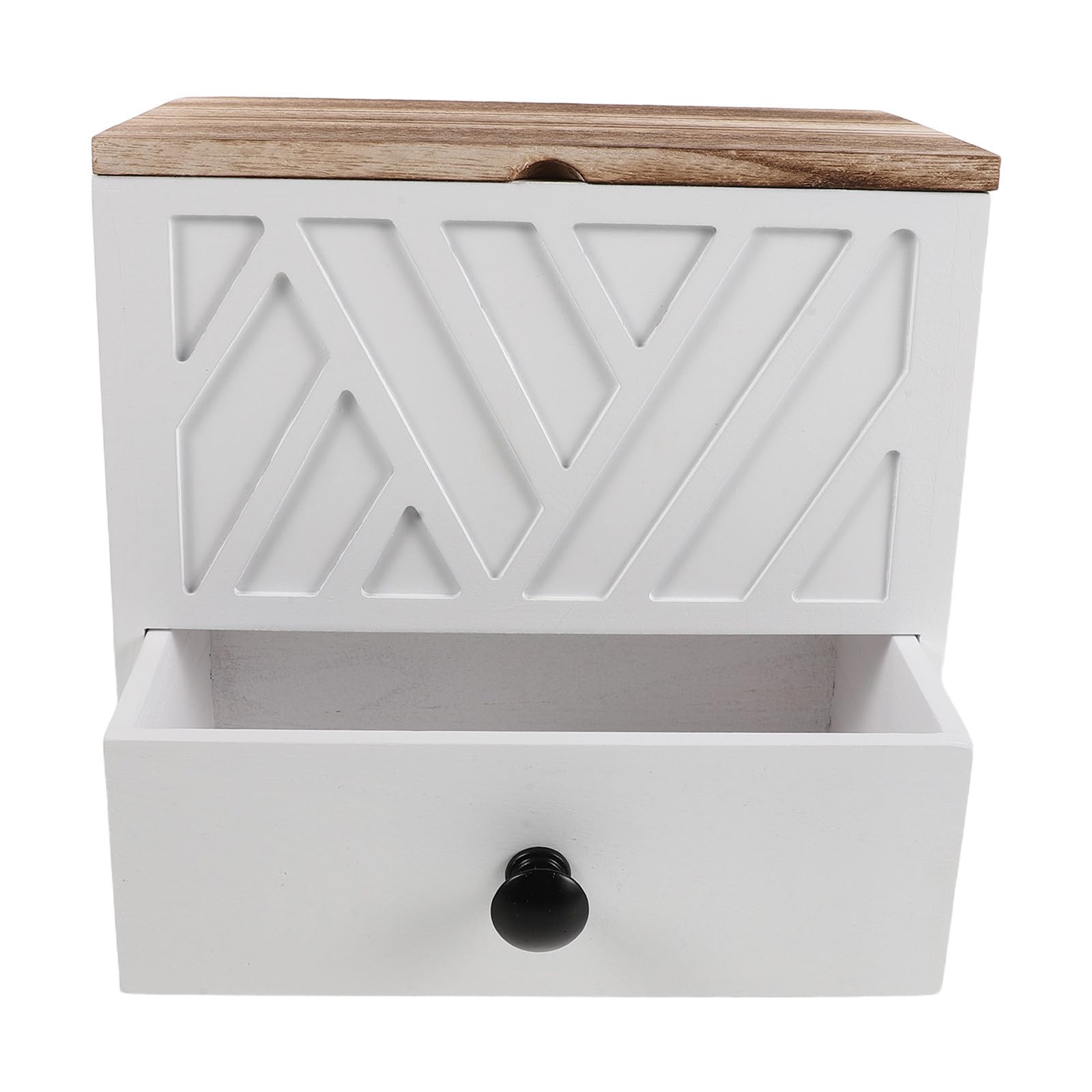 Organizer per Assorbenti in Legno Bianco con Cassetto e Coperchio