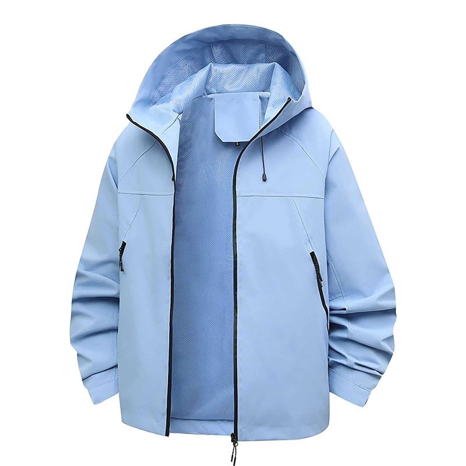 Chaqueta Impermeable Mujer con Capucha Color Sólido - Cortavientos Mujer Impermeable De Cremallera Transpirable Senderismo Slim Fit Chaquetas Trekking Ligera Raincoat con Bolsillo