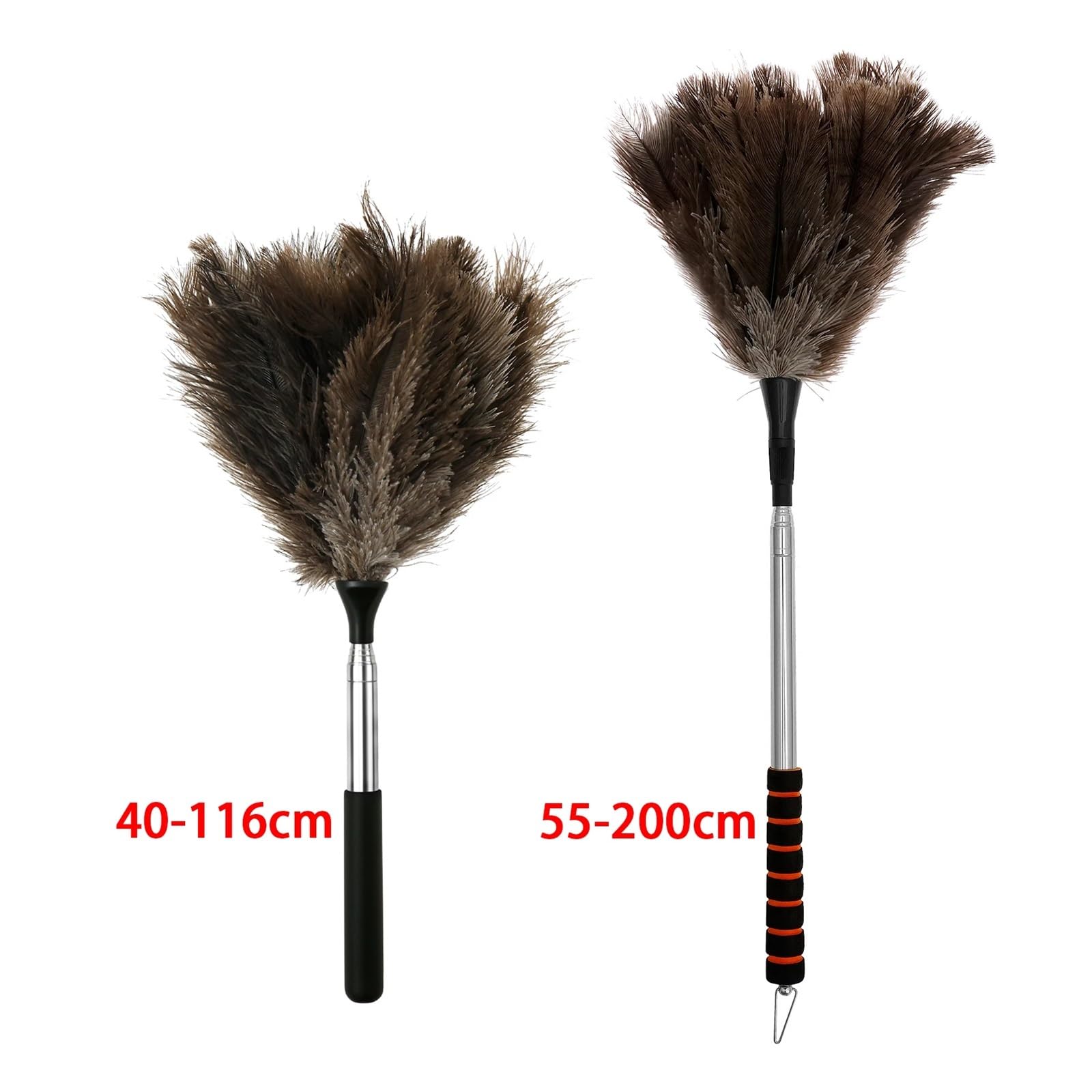 Piumino Per Spolverare Spolverino estensibile in piume di struzzo con spazzola a manico lungo in acciaio inossidabile, utensili for la pulizia della polvere for mobili domestici(Red Short style)