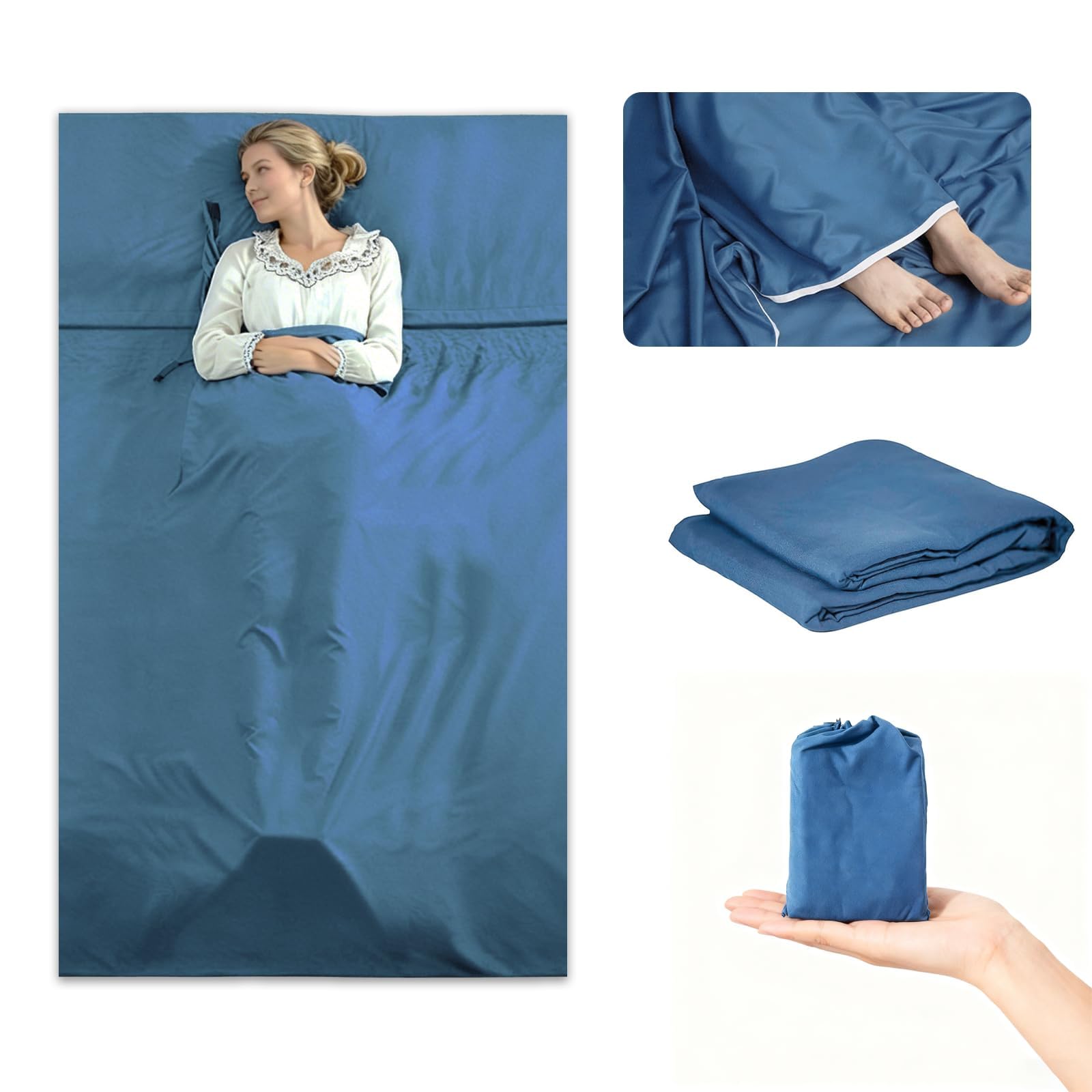 Hüttenschlafsack aus Mikrofaser Schlafsack Inlett – Ultraleicht & kompakt mit Kissenfach & Reißverschluss – Ideal für Hostels, Berghütten, Backpacking & Camping – Waschbar