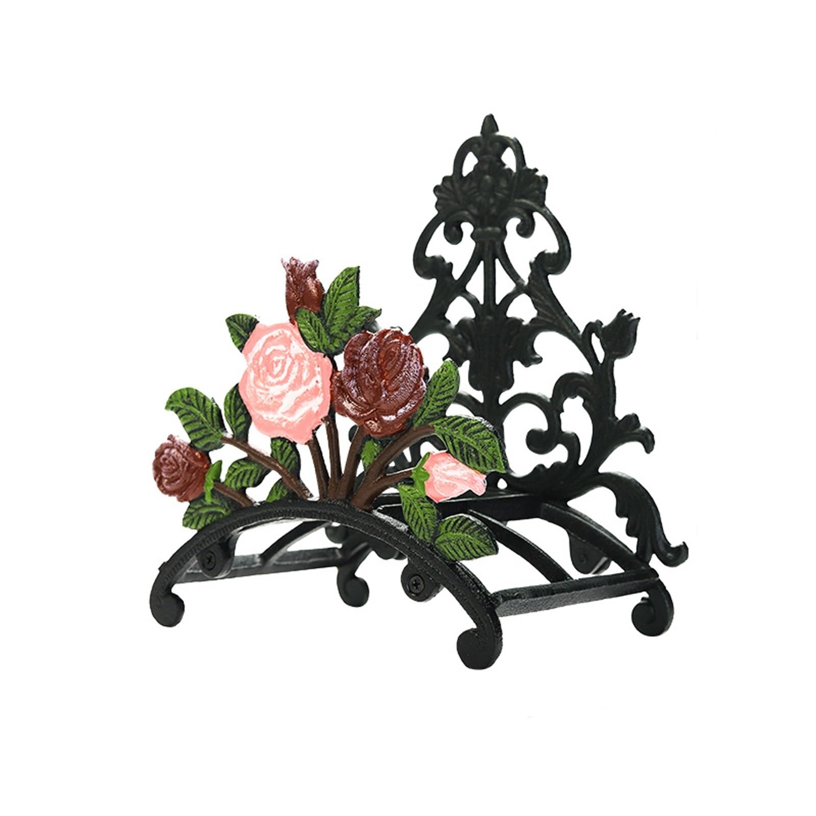 Soporte de manguera de jardín de metal, colgador de manguera de agua montado en la pared de peonía pintado a mano decorativo - Soporte de manguera de jardín resistente de hierro fundido - Estante de m