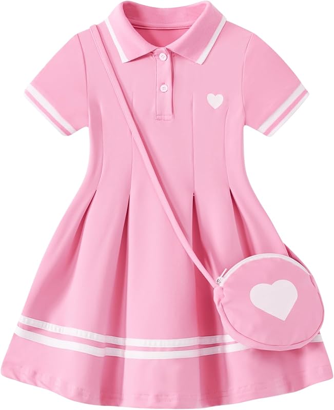 Toddler Girls Polo Tennis Dresses for 3-7Y Kids Sporty Clothes with Bag | Kid Outfit for Back to School, Tennis, Golf, Birthday, Casual, Holiday, Party, Photoshot, School Performance, Outgoing,Picnic