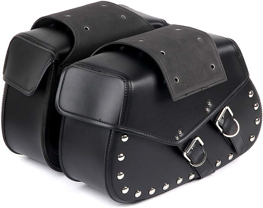 NO. 32 2Pcs Heavy-duty Waterproof Motorcycle Saddlebags 2-Strap - Extra-Large PU Synthetic Leather Insulated Throw-Over Saddlebag Tool Bag | Side Bag | Handlebar Bag w/Quick Release
