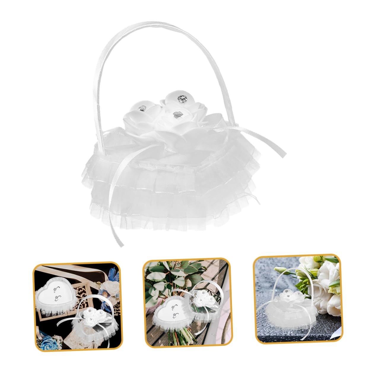 ABOOFAN 6pièces Coussin Alliances Mariage Cœur Décoration Romantique pour Cérémonie Support Anneaux Dentelle Et Strass pour Fiançailles Et Anniversaires