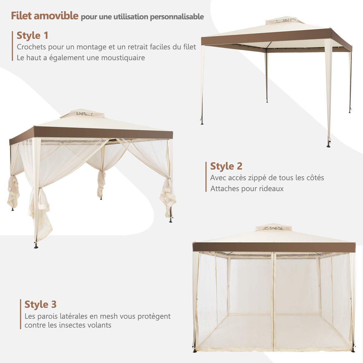 RELAX4LIFE Tonnelle 3x3 Imperméable avec Moustiquaire (Beige)