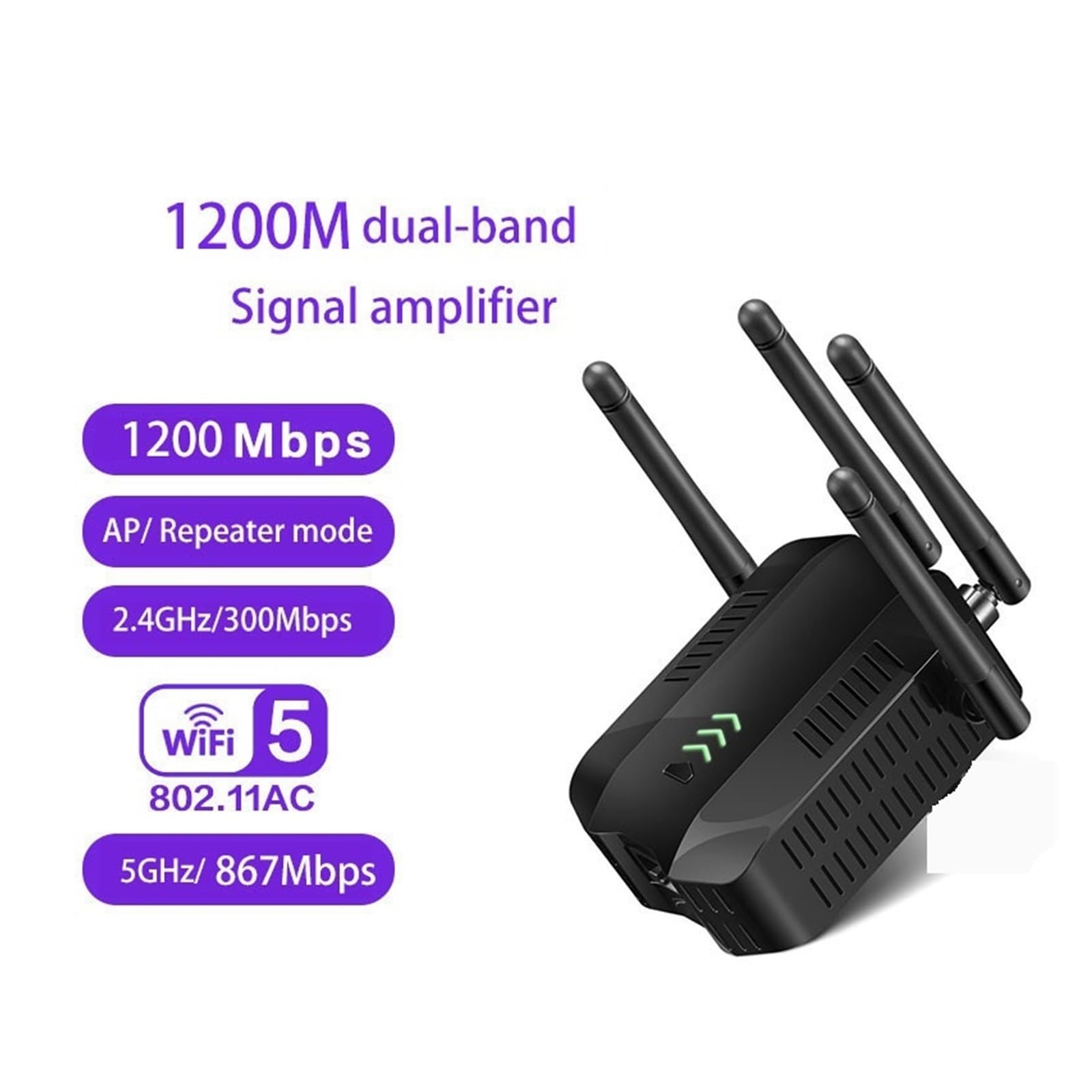 Router Bezprzewodowy, Wzmacniacz Sygnału Wi-Fi 1200 Mb/s, Dwuzakresowy 2,4 GHz I 5, Gigabitowy, Biuro Domowe Easy Szeroka Kompatybilność