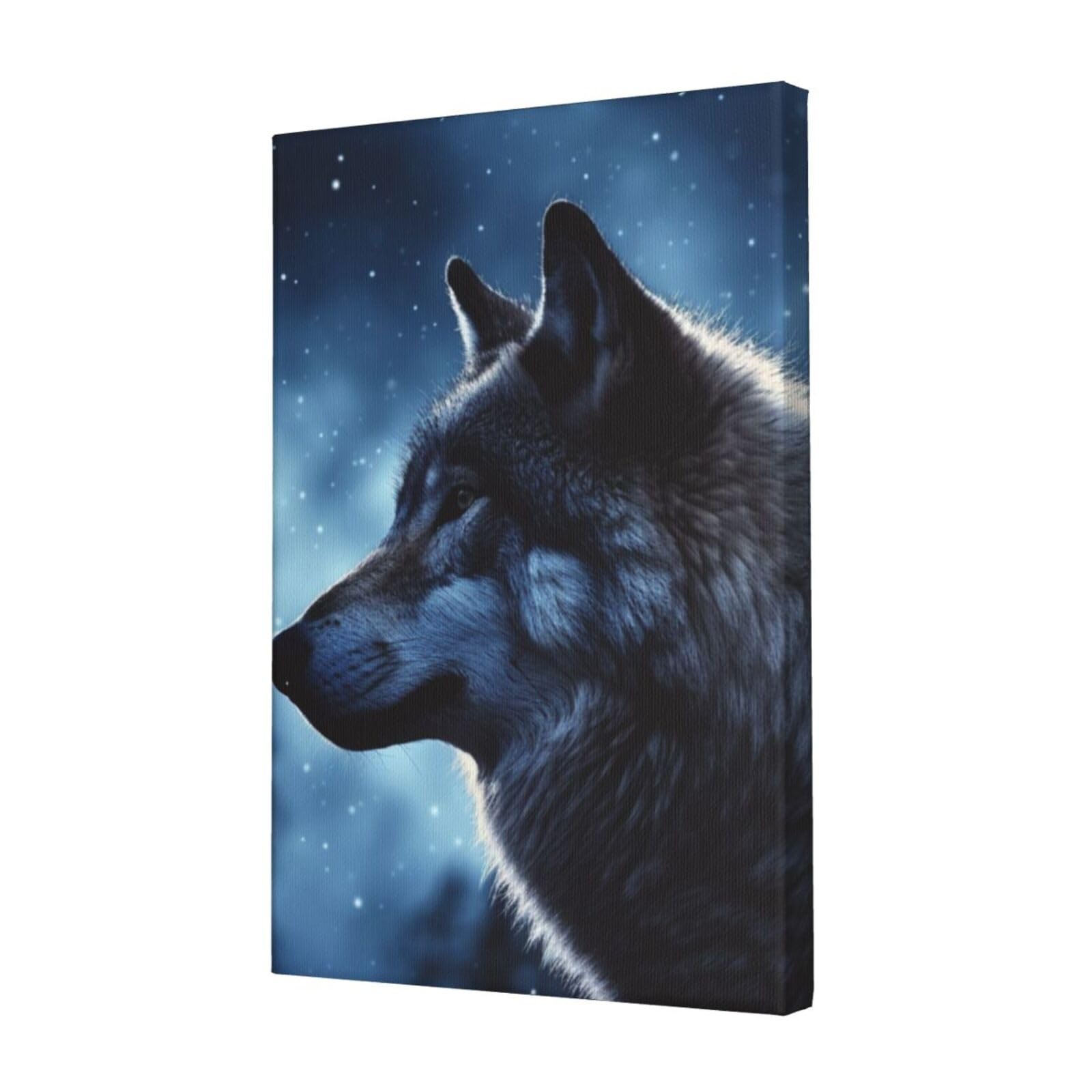 FodPand lonely wolf Canvas Wall Art for Living Room Wall Decor 12"x18" Modern Artwork Painting Pictures Hanging Canvas Prints Aesthetic Wall Art for Bedroom Bathroom Office Wallart Decor