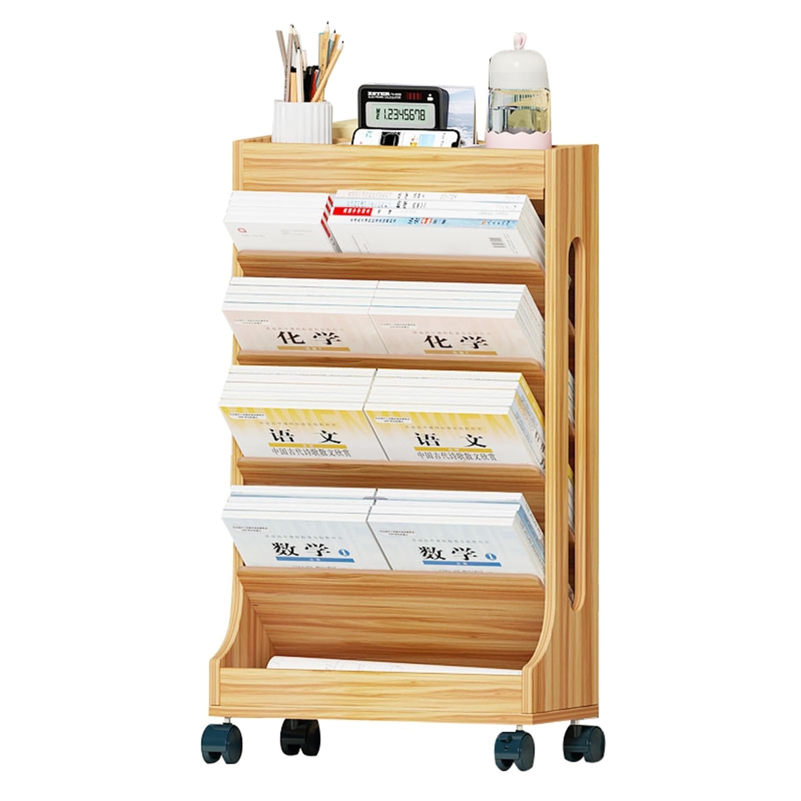 Wąski narożnik Boohelf do klasy le Desk nizer z 4 kółkami oszczędzający miejsce stojak do czytania w bibliotece idealny do wąskich przestrzeni i czasopism.