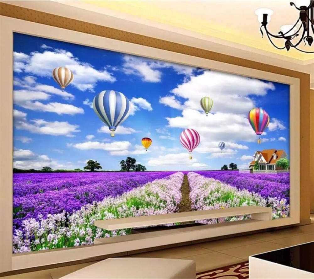 Papier peint photo mural 3D paysage de lavande et montgolfière amovible pour salon Resta-110133481608