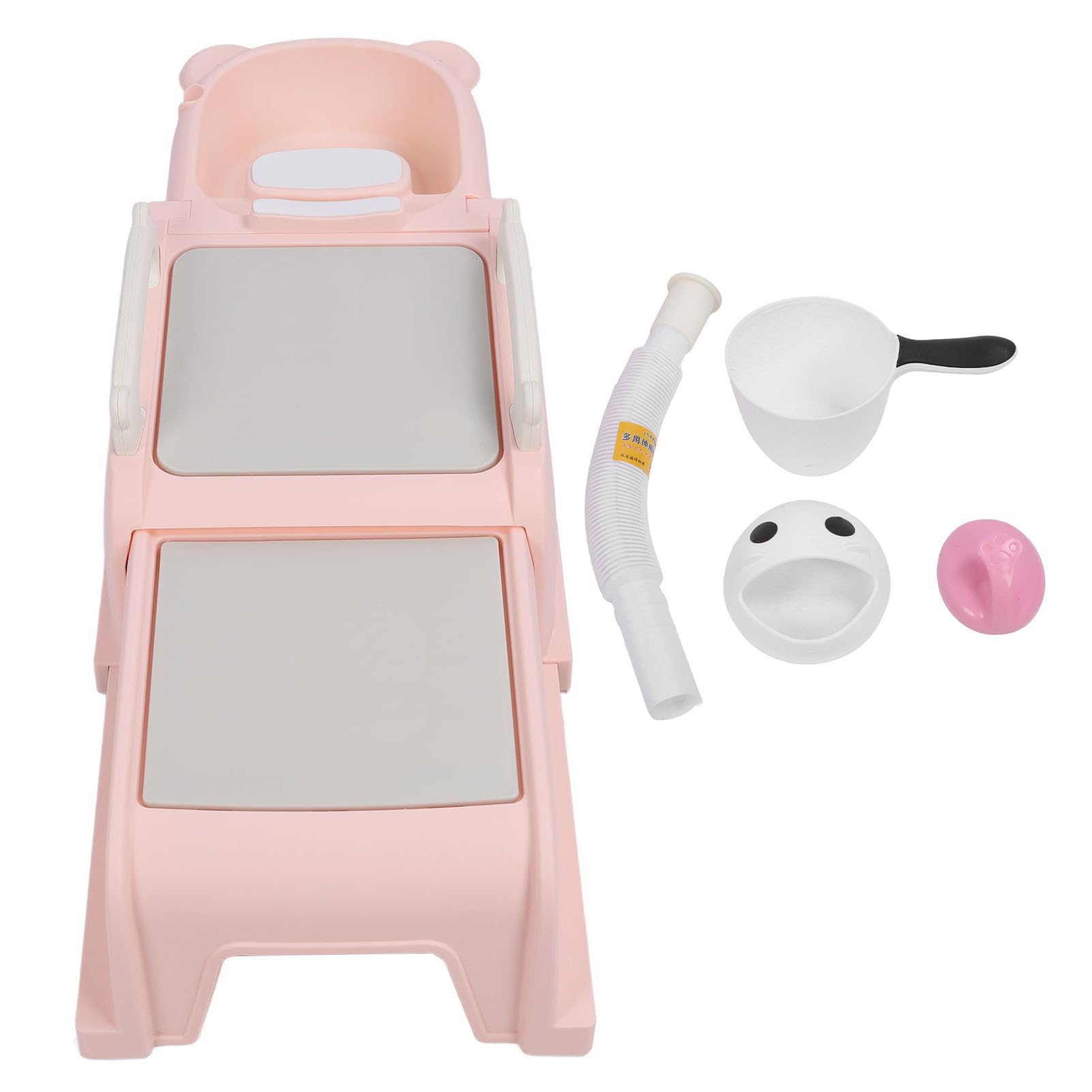 Einziehbarer Shampoo-Stuhl für Kinder, Haarwaschstation für Kleinkinder mit weichen, gepolsterten Armlehnen und Kopfkissen, rutschfeste Baby-Shampoowanne mit Abflussrohr für (Rosa)