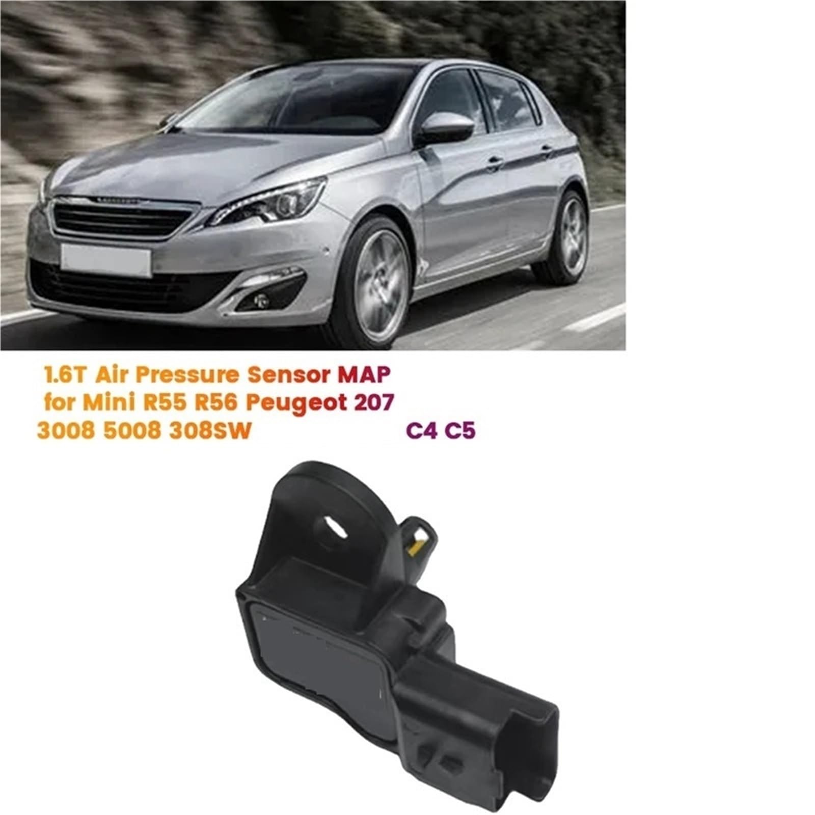 ‌Sensor Referencia Vacío‌ Sensor de presión de admisión de aire 1.6T MAP V753506980. Compatible con Mini Peugeot 207, 3008, 5008, 308SW, RCZ. Compatible con Citroën C4 y C5.