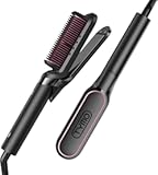Flat Iron Hair Straightener Brush 2 in 1, 200M Ions Hair Straighteners for Women, Ceramic Dual Voltage Straightening Hot Comb for Anti-Frizz Straights, Waves, Curls, 3X Less Heat Damage, Black