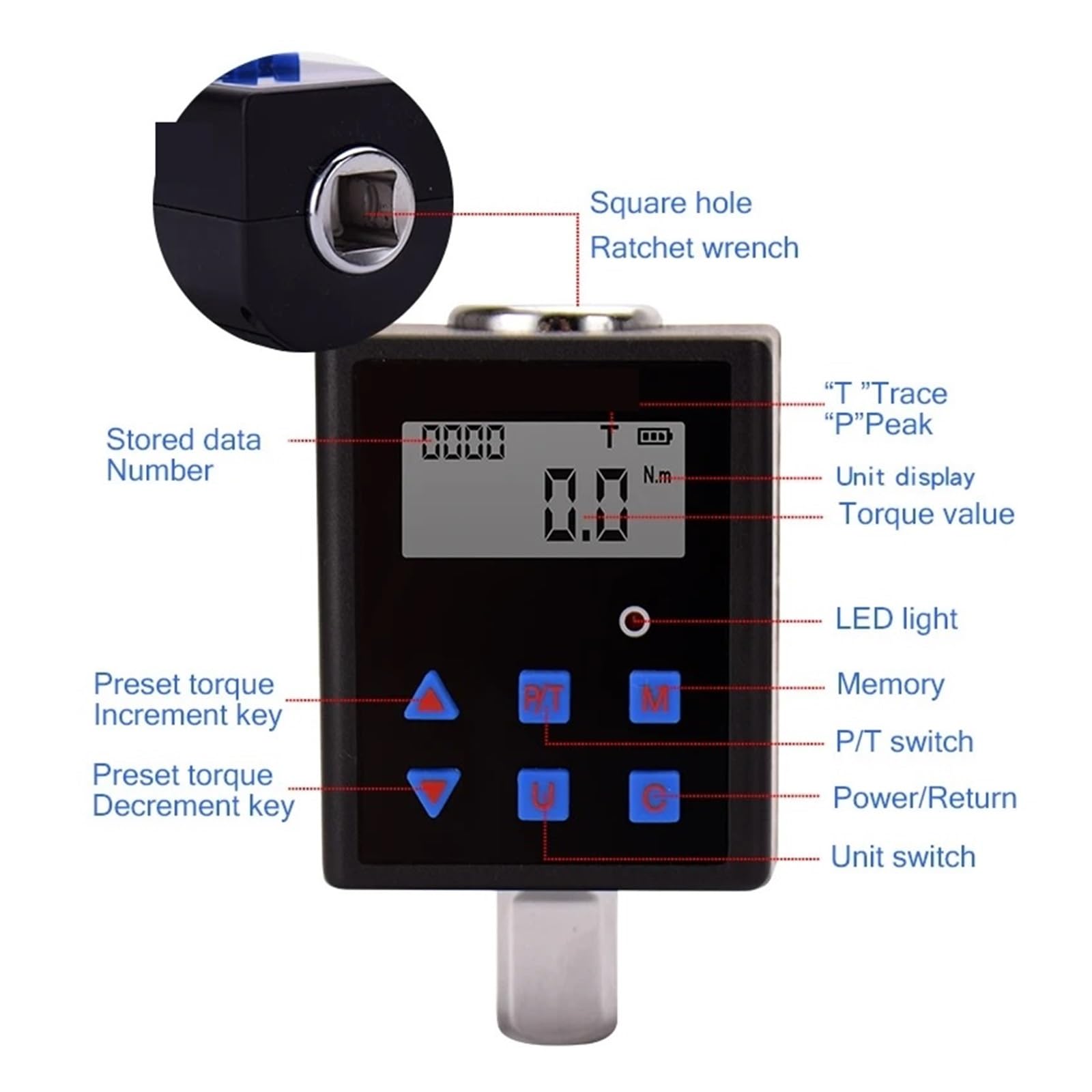 Misuratore di coppia digitale 0,3-340 Nm Adattatore for misuratore di coppia regolabile Chiave dinamometrica elettronica professionale Strumenti di riparazione universali per bicicletta(TQA2-200)