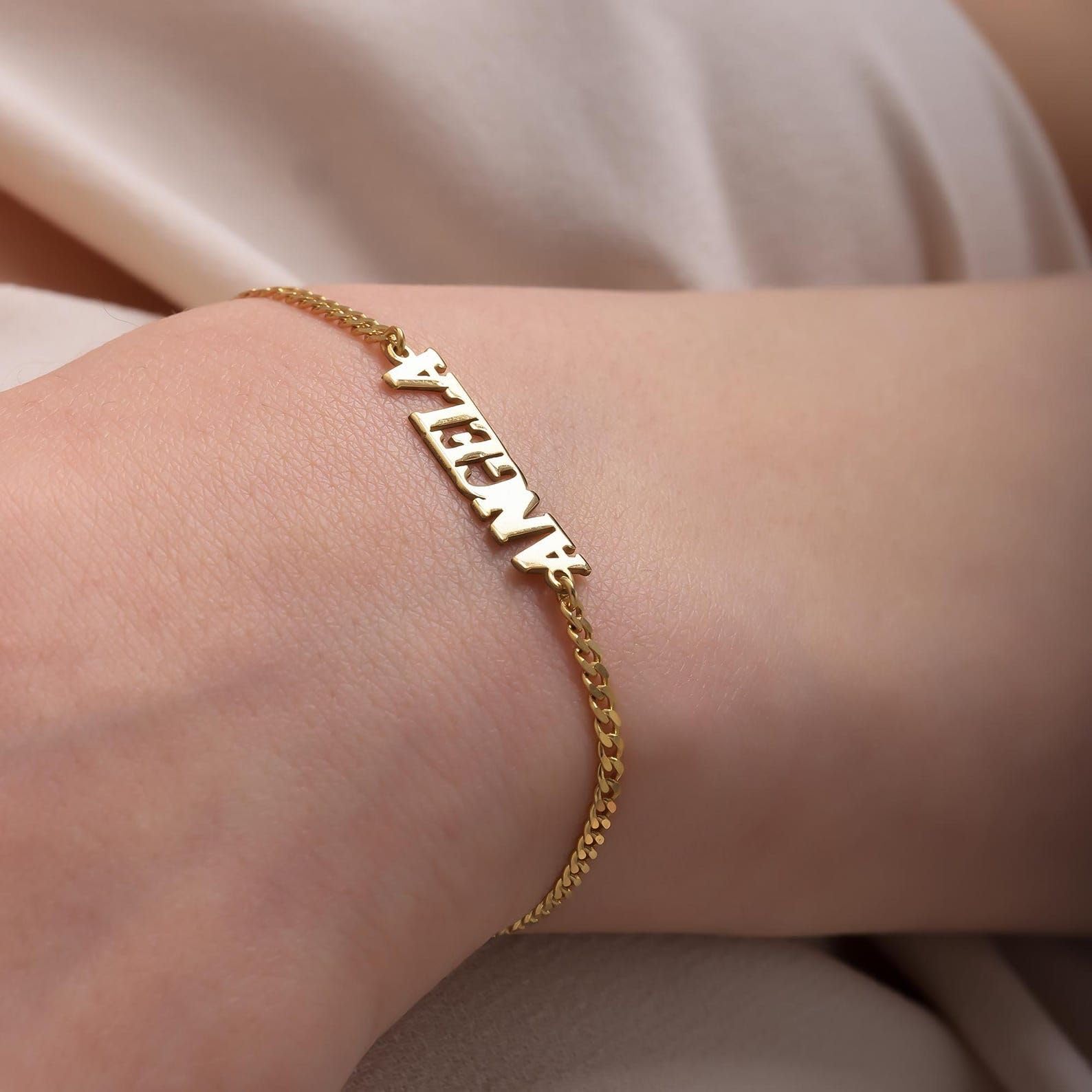 Personalizzato scrittura a mano scritta bracciale, catena Figaro delicato argento gioiello