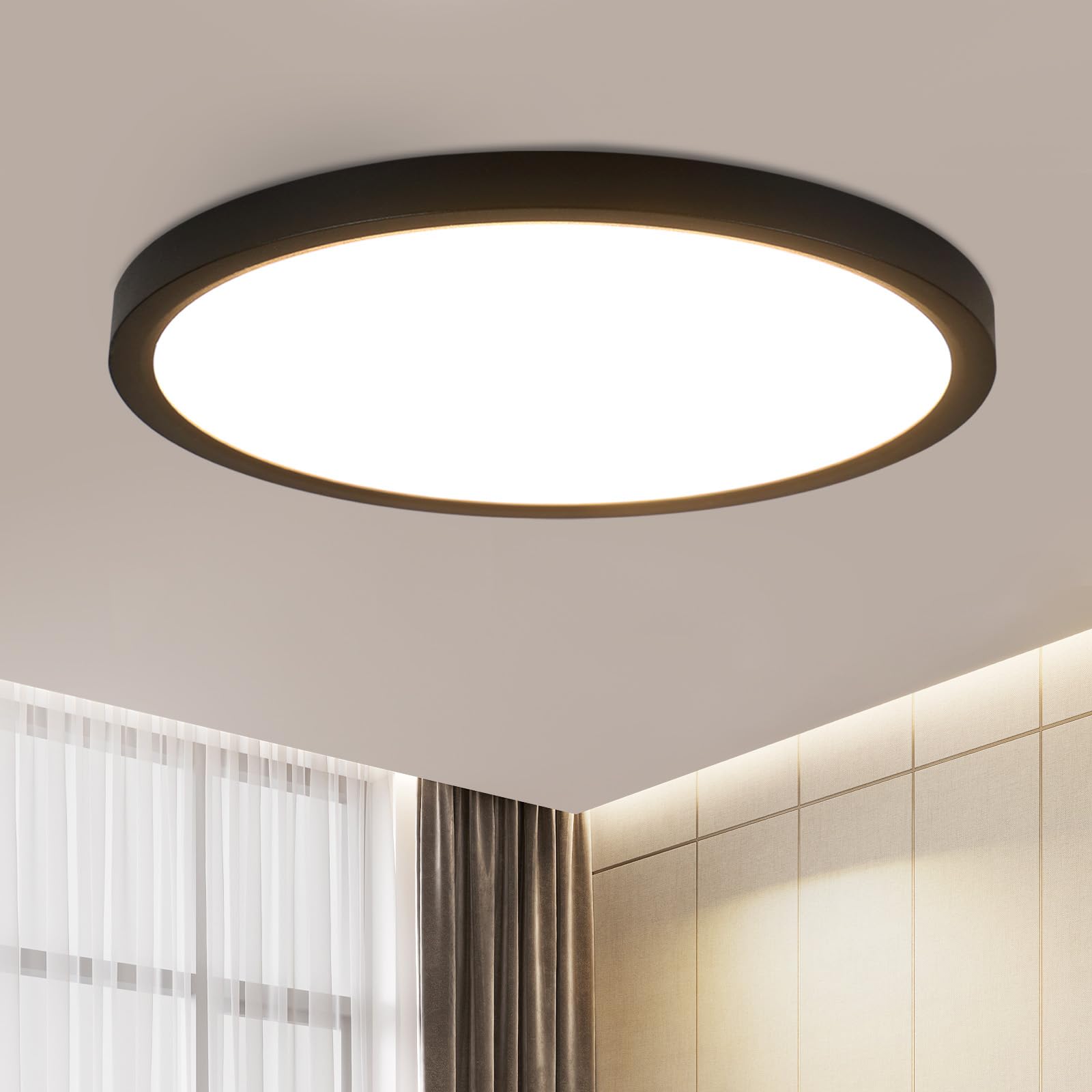 ZMH Deckenlampe LED Deckenleuchte Badezimmer - Ø30cm Badezimmerlampe Flach Schlafzimmerlampe Schwarz Küchenlampe Rund Schlafzimmer Deckenbeleuchtung 24W Flurlampe 3000K Badlampe für Küche Flur Bad
