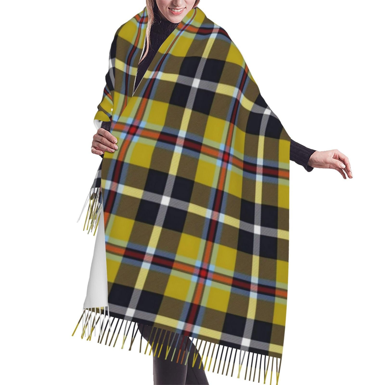 Gratka Unisex As Picture Scarf,Cornish National Tartan Cooler Yellow, Fringed Scarf Large Warm Soft Cashmere Feel Shawls Wraps 196X68 Cm
