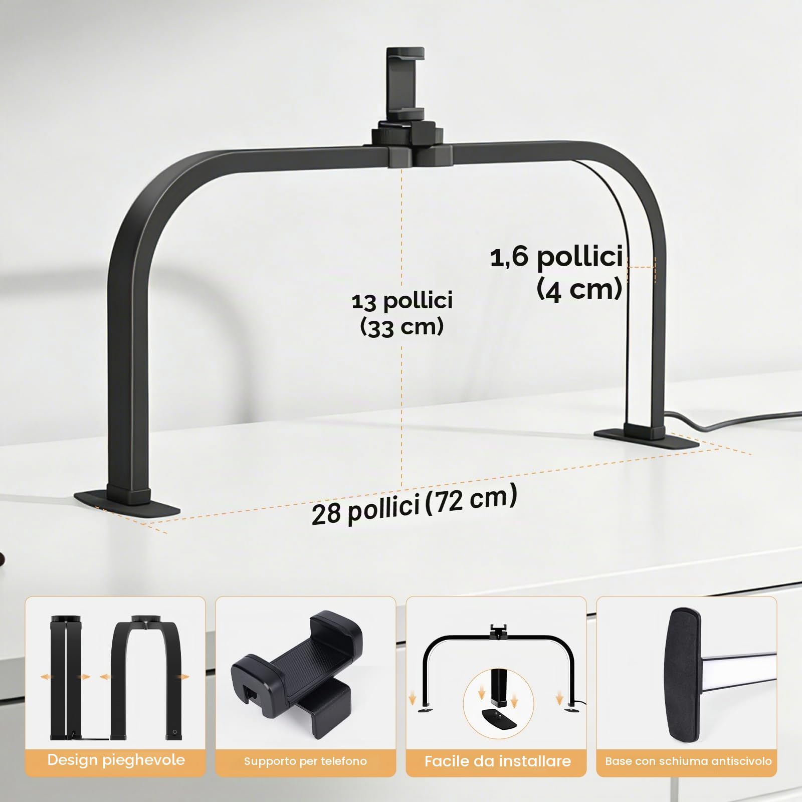 Lampada da Tavolo per Unghie, 72CM 40W Lampada Mezzaluna Estetista, Nero | Lmaqfum lampada arco unghie, led lampada da tavolo manicure professionale con Supporto per lashmaker Ciglia Tatuaggi Manicure