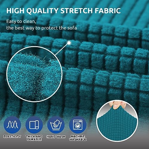 KEKUOU Stretch Loveseat Sofa Cover Slipcover,Couch Covers for 2 Cushion Couch Sofa (55"-78") Furniture Protector Sofa with Elastic Bottom for Kids,Dog. Jacquard Small Checked (Medium,Peacock Blue)