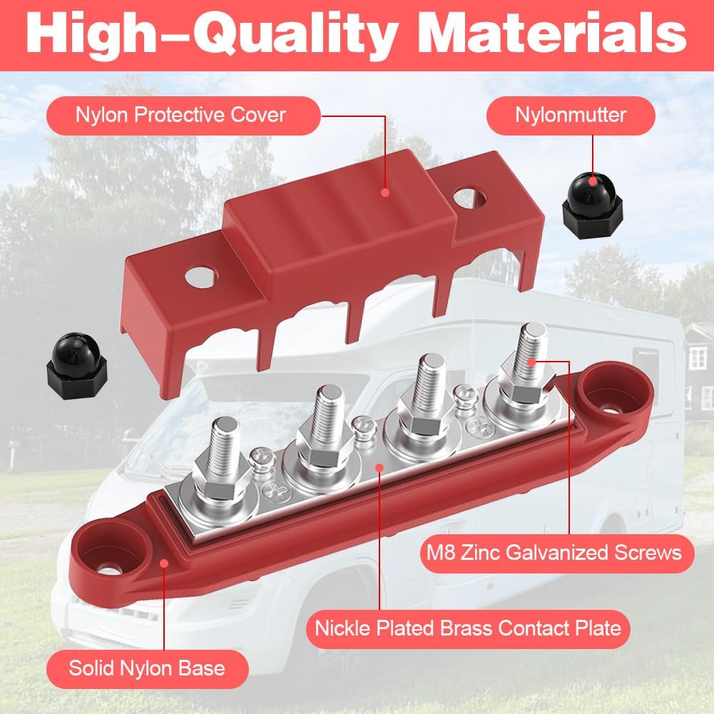 2 Stück Sammelschiene Verteilerblock 12V- 48V DC BusBar Box mit 4 x M8 Klemmenbolzen, 250A Stromverteilungsblock Sammelschiene Verteilerblock für Wohnmobile Auto RV Boat Yacht Solarsystem