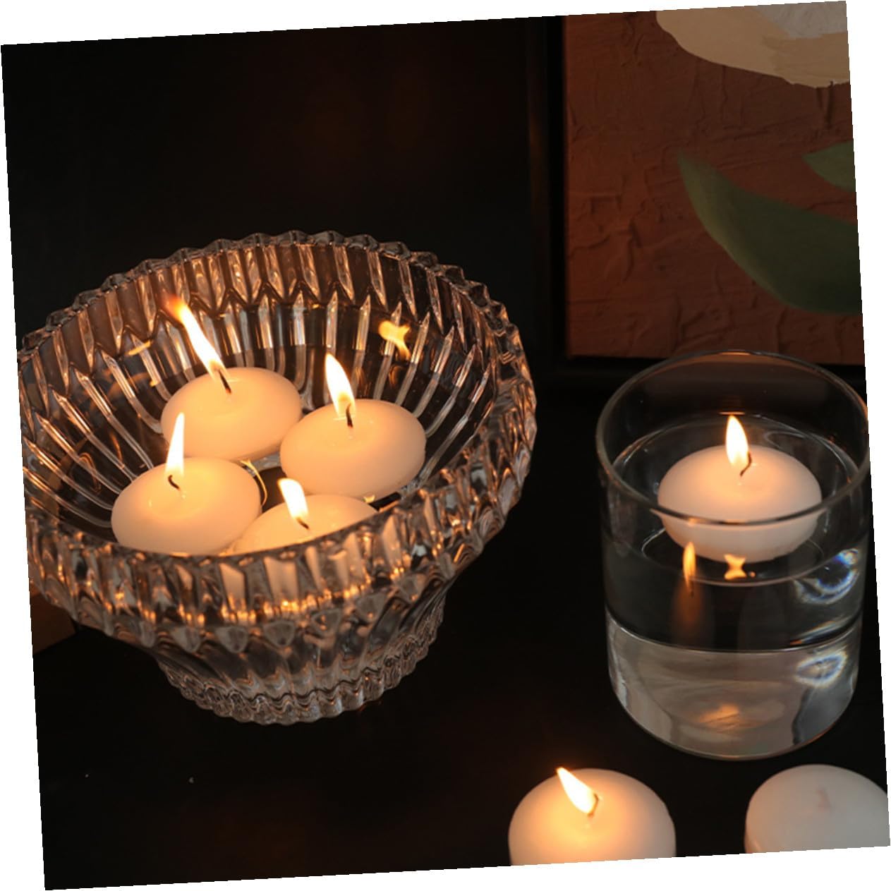 VICASKY Unscented Floating Candles 6pcs, Small 4.5x2.5cm Round Wax Tealights for Wedding, Romantic Dinner, Party and Outdoor Pool Decoration