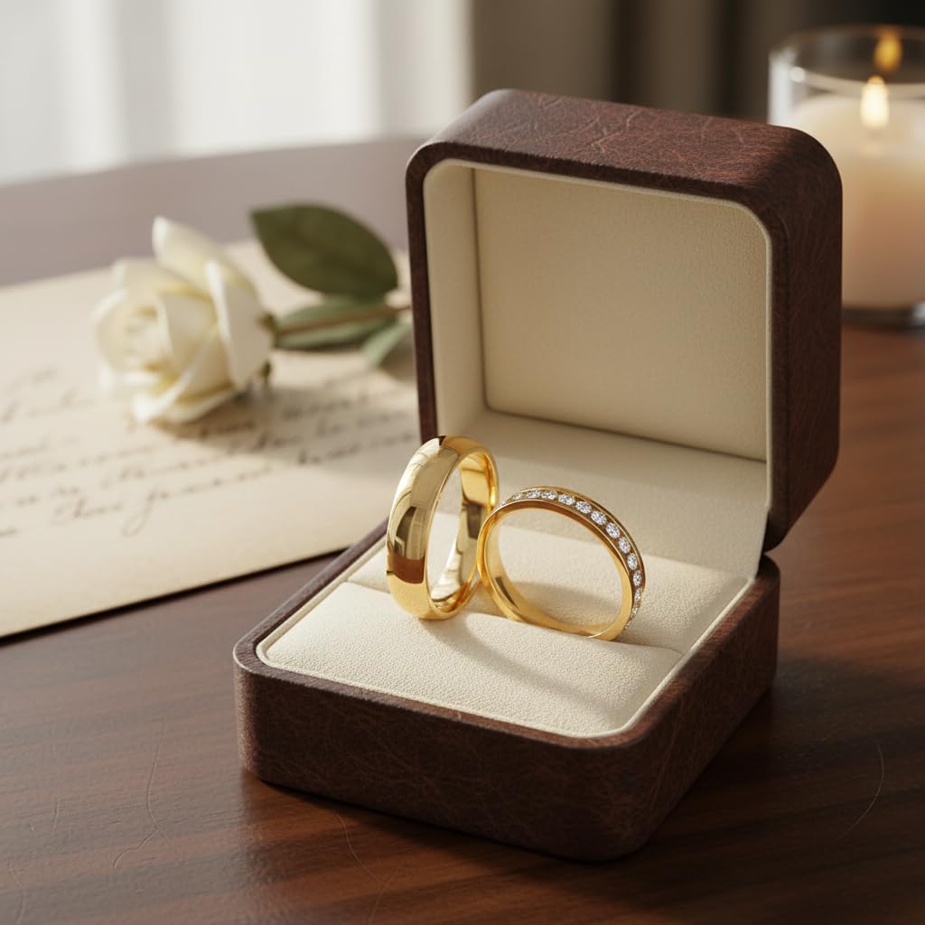 Leoshi Personalisierter Ring Schwarz Eheringe Edelstahl Set,Pärchen Ringe Mit gravur Paar Eheringe Partnerringe Verlobungsringe für Frauen,Wolfram Männer Ringe Größe 49 bis 70 (golden Ring für Paare)