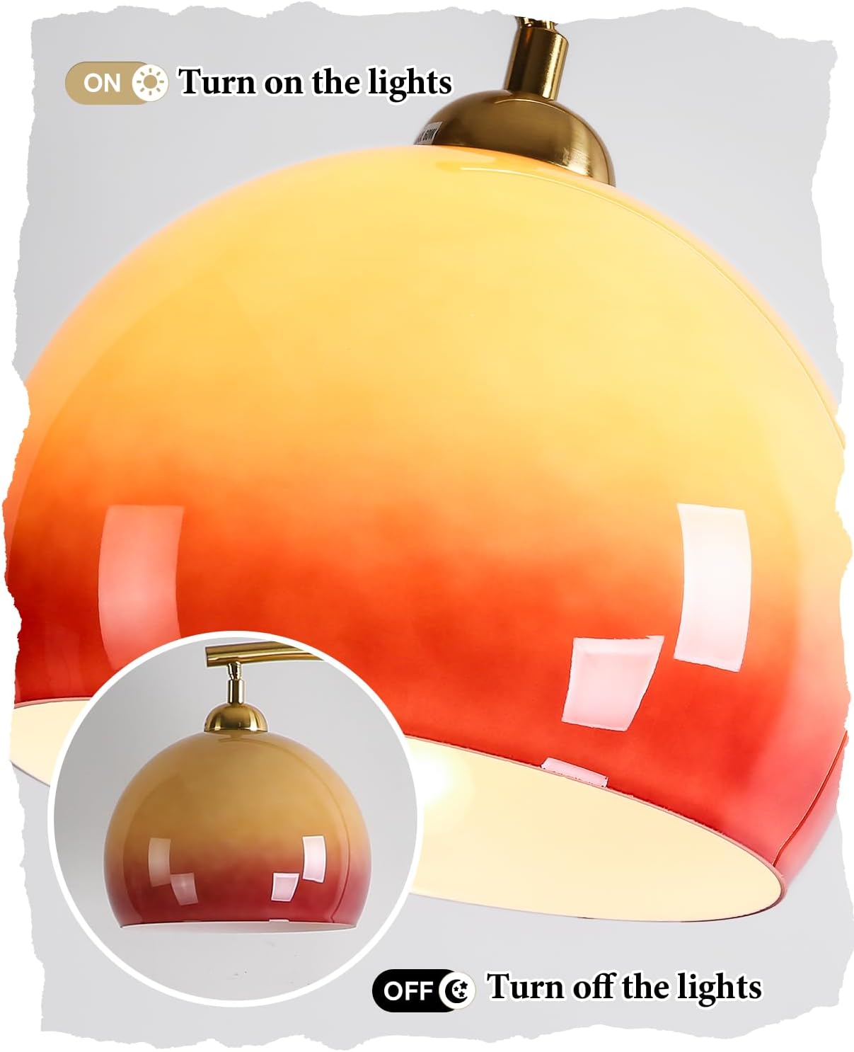 Arc Floor Lamp with Sunset Orange Glass Shade, Atmosphere Mid-Century Modern Mushroom Tall Lamp, Gold Vintage Floor Lamp for Living Room Corner Bedroom, Bulb Included, Orange