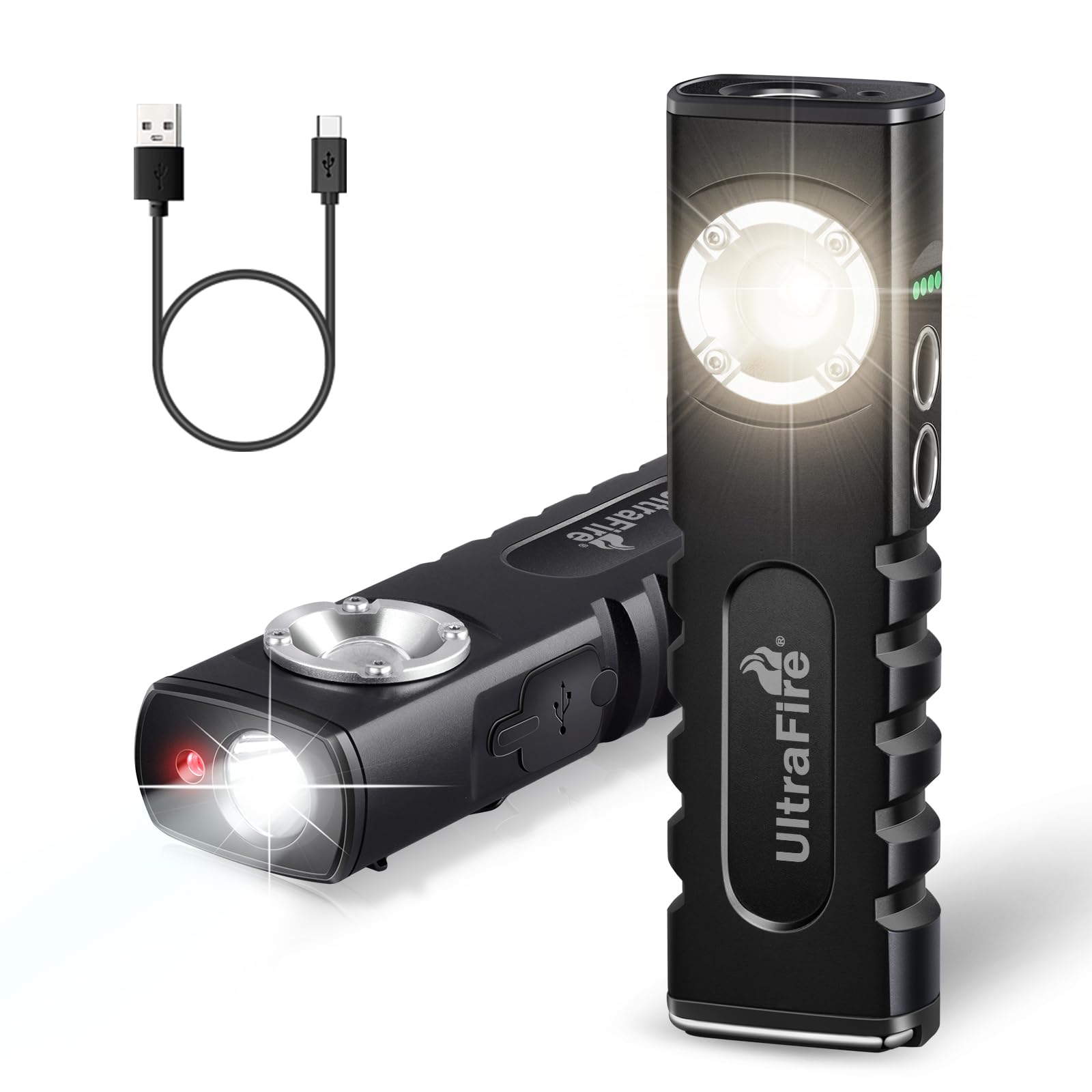 ULTRAFIRE Luce da lavoro a LED ricaricabile, 350 lumen, torcia tattica piatta a LED con fascio rosso, 3 modalità di utilizzo, con magnete e clip per lavoro, riparazione auto, emergenza