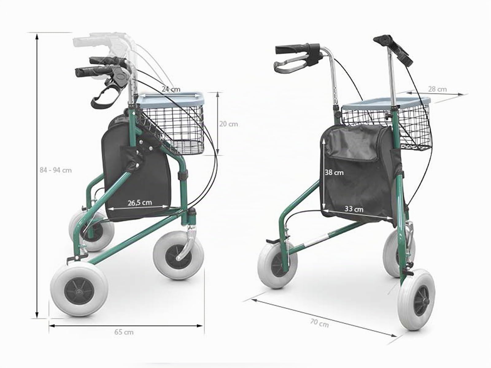 Quirumed Walker pieghevole a 3 ruote con cestino e zaino