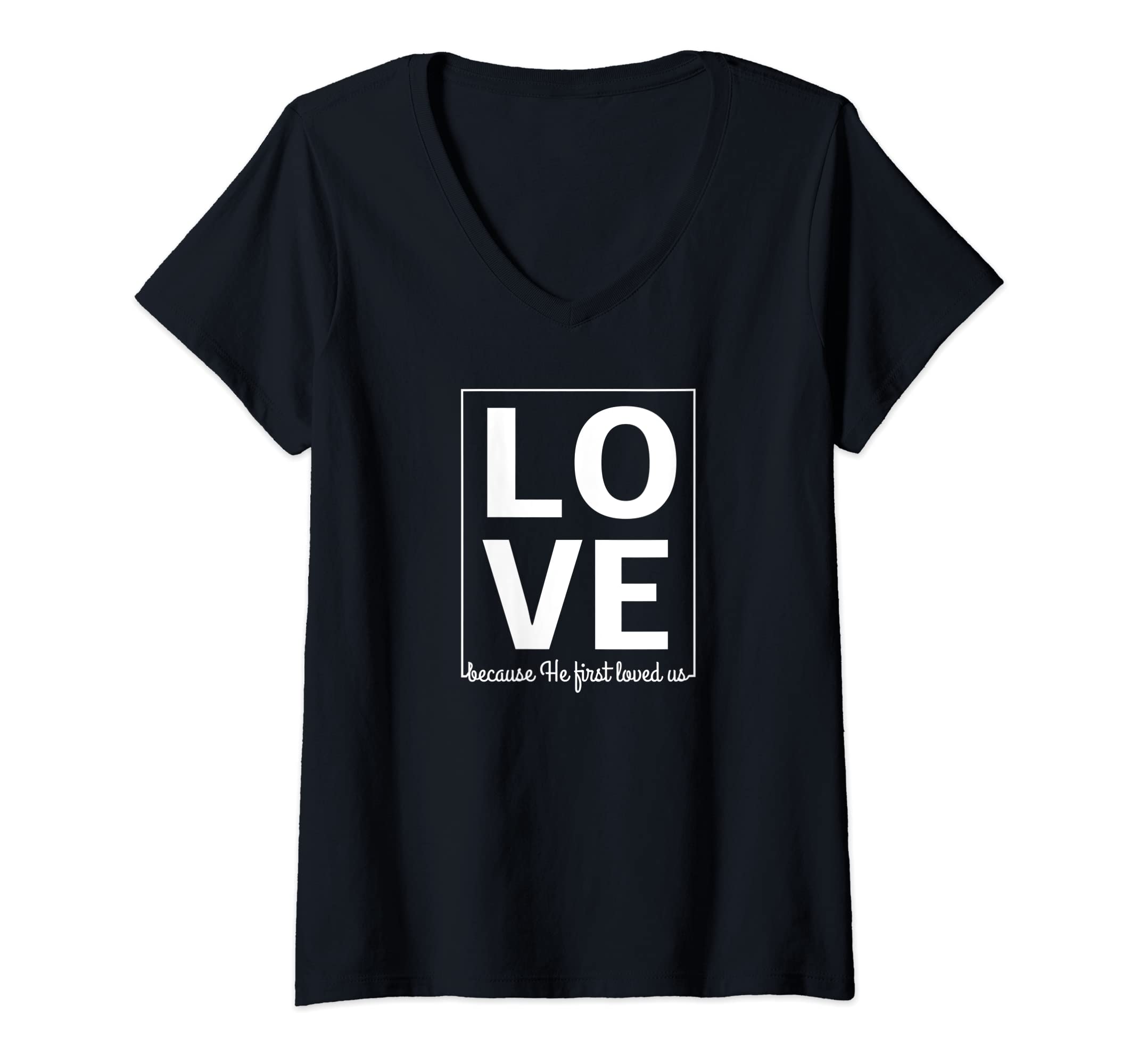 Womens Honeystone LOVE Scripture Christian Bible T-shirt V-Neck T-Shirt