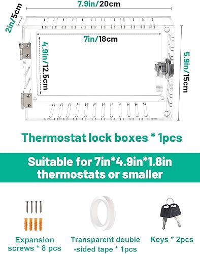 Miniatura 6 de Caja de bloqueo de termostato con llave bisagras de metal mejoradas, cubierta de termostato grande, cajas de bloqueo de montaje en pared, protector