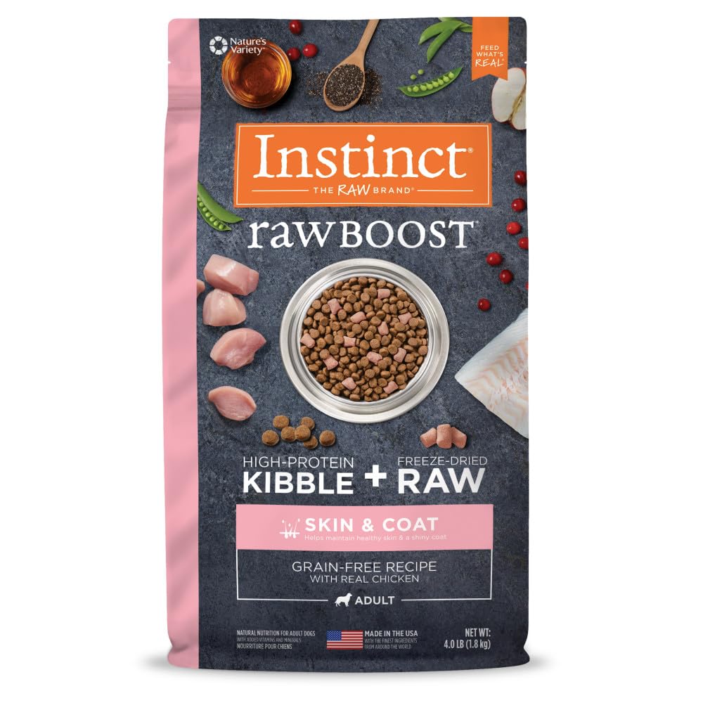 Instinct Raw Boost, Natural Dry Dog Food with Freeze Dried Pieces, Grain Free, Real Chicken - Skin & Coat Health, 4 lb. Bag