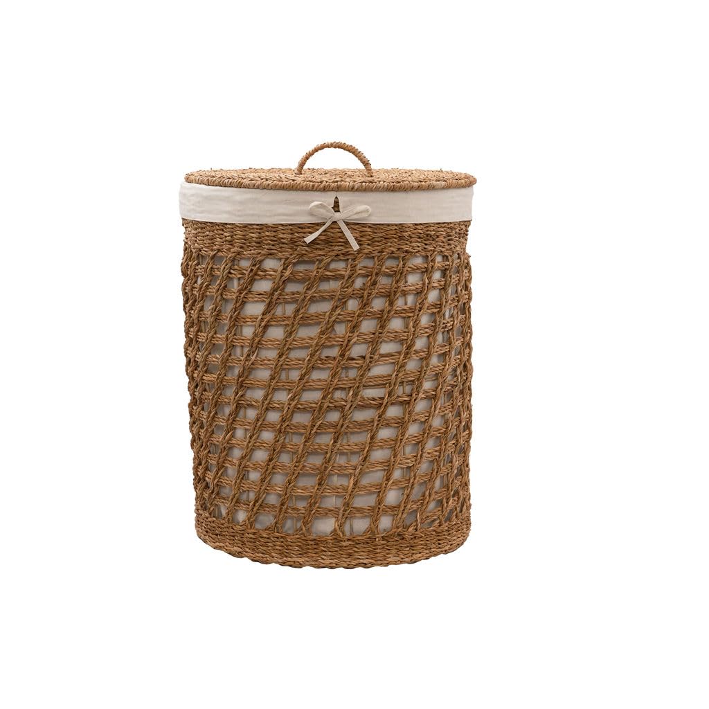 Arthur Cameron - Padma Handwoven Seagrass Laundry Basket with Lid – Stylish Laundry Hamper with Lid and Removable Cotton Liner – Oval Woven Laundry Storage perfect for Bedroom, Bathroom (Extra Large)