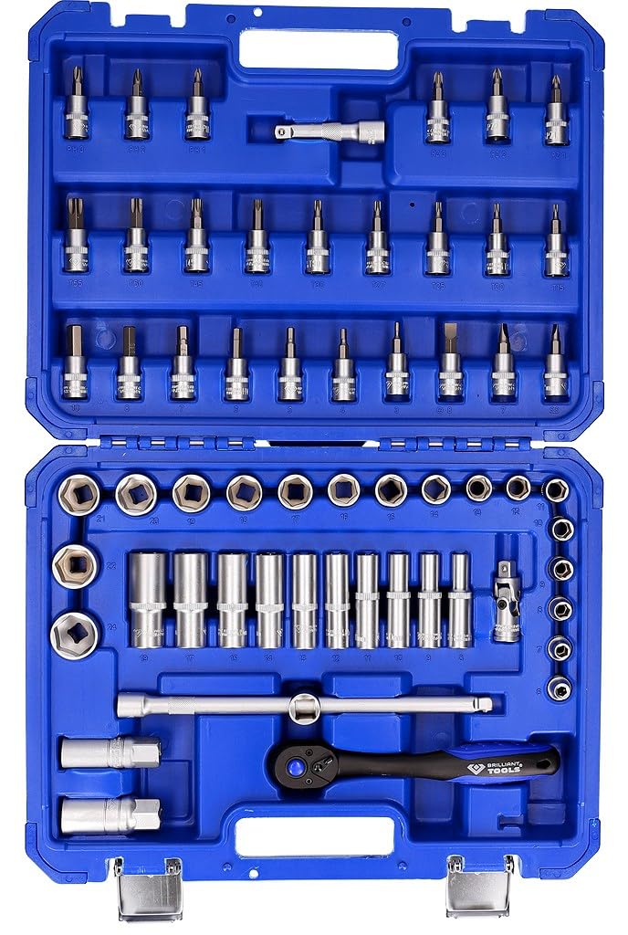 BRILLIANT TOOLS BT021061 Juego de llaves de vaso de 3/8", 61 pzs [Powered by KS TOOLS]