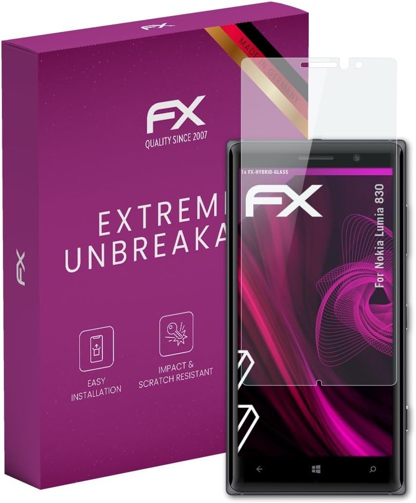 atFoliX Plastic Glass Protective Film compatible with Nokia Lumia 830, 9H Hybrid-Glass FX Screen Protector