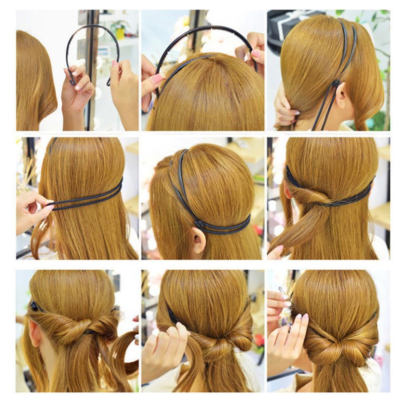 Image of Housoutil Double Root Elastic Hair Bands for Women Lightweight Plastic Black Headband Hair Accessories for Daily Wear and Party Headdress