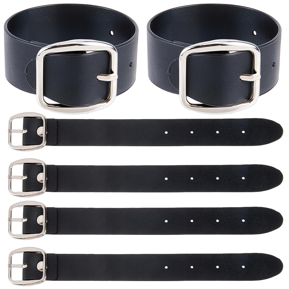 CALFOVERA 6Pcs 18.3 x 1.9cm Adjustable Bicycle Basket Strap Black PU Leather Belt Buckle Extender Adjustable Kilt Skirt Extention Strap with Metal Square Buckle for Coat Jacket Dress Bags DIY Craft