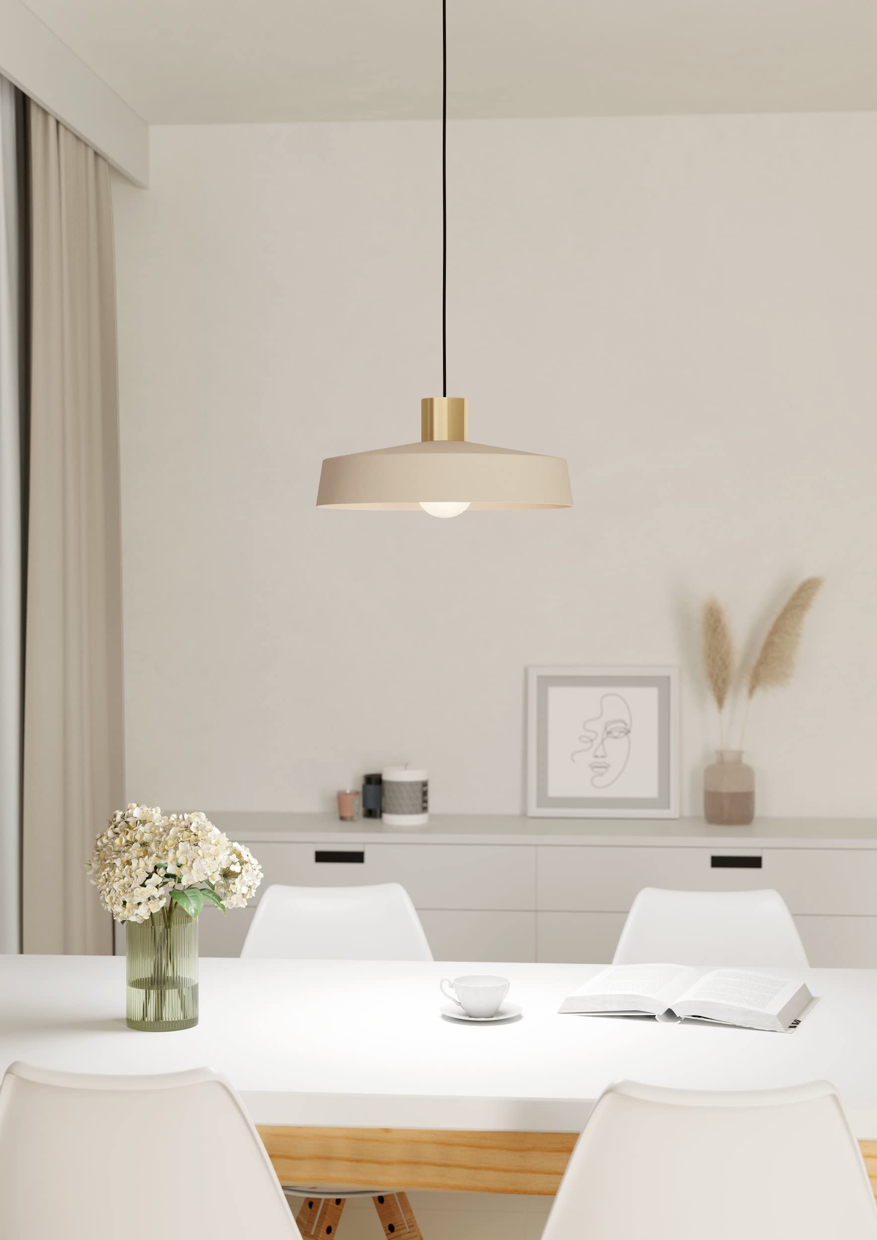 Eglo Suspension luminaire Valdiola, lustre pour salon et salle à manger | lampe de plafond suspendre en métal couleur sable laiton brossé, douille E27