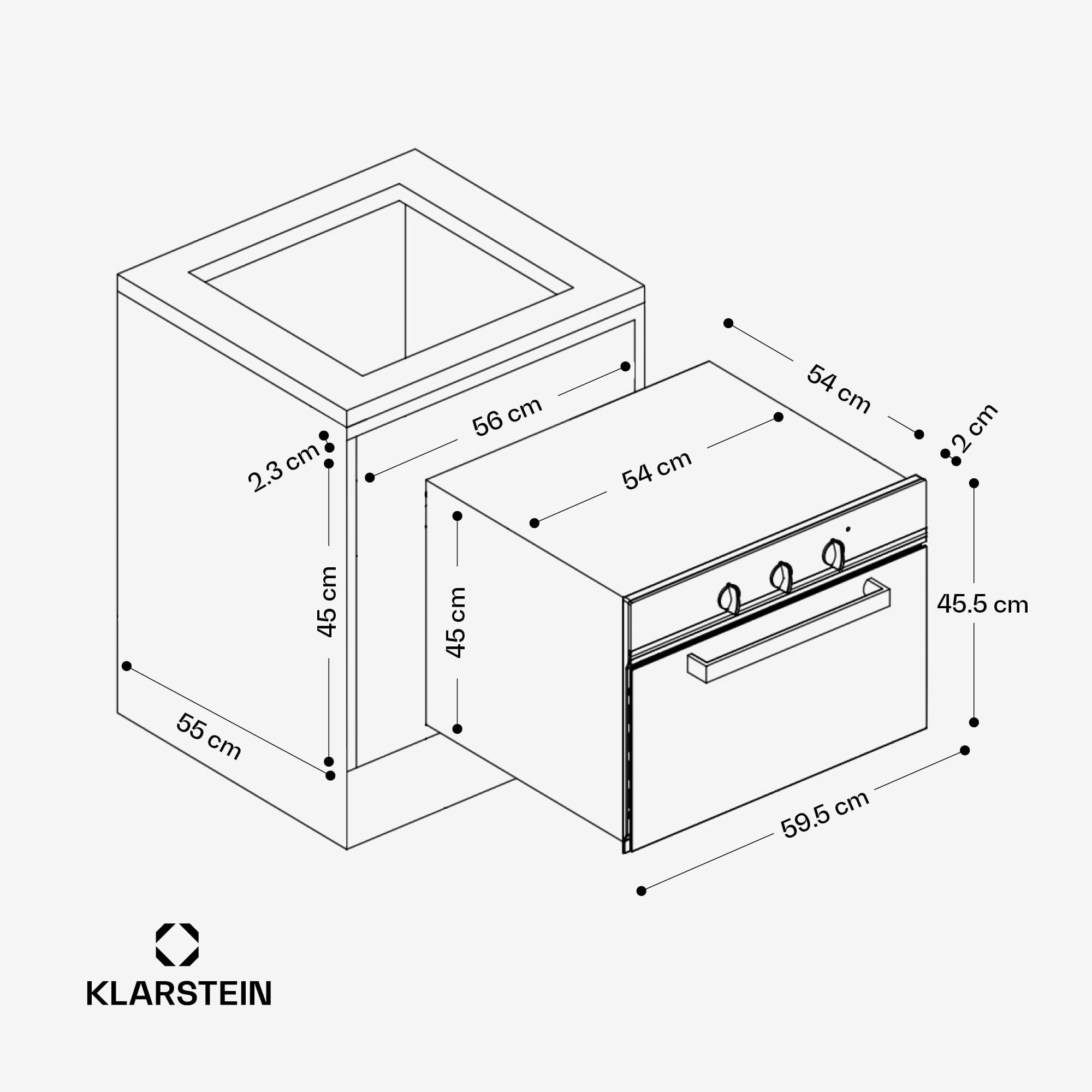 Klarstein SpaceSmart Four Encastrable Chaleur Tournante - 41 L, 8 Fonctions, Minuterie Numérique, Nettoyage Vapeur, Porte Amovible, Classe Énergétique A, Design Compact