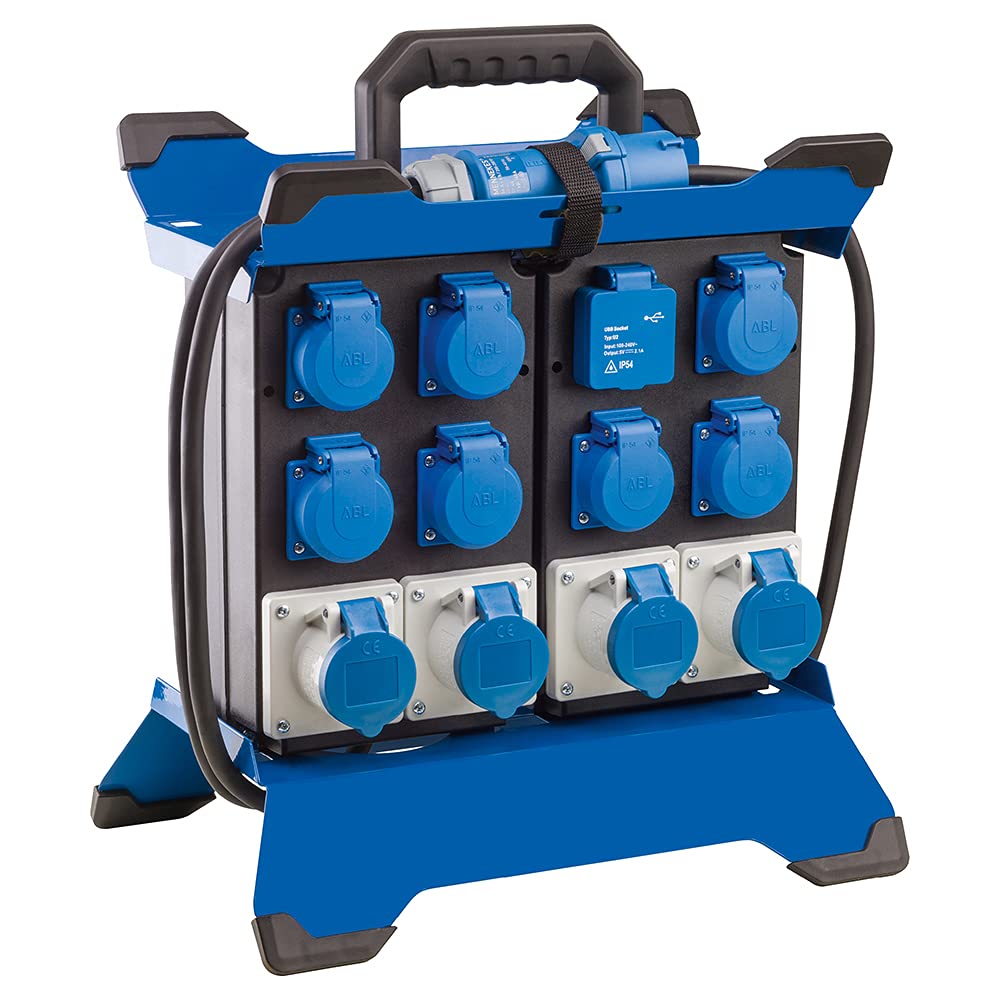as - Schwabe Distributore di alimentazione portatile CEE Stecky Duo 5, spina CEE + 7 prese con contatto di protezione + 4 prese CEE + 2 porte USB, scatola di distribuzione dell'alimentazione mobile