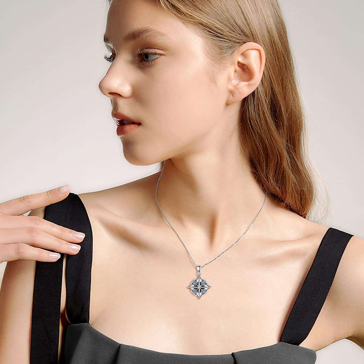 ROMANTICWORK - Collar de flor de loto de plata de ley con colgante de loto, piedra de luna, libélula, brújula, mal ojo, joyas para mujer y niña