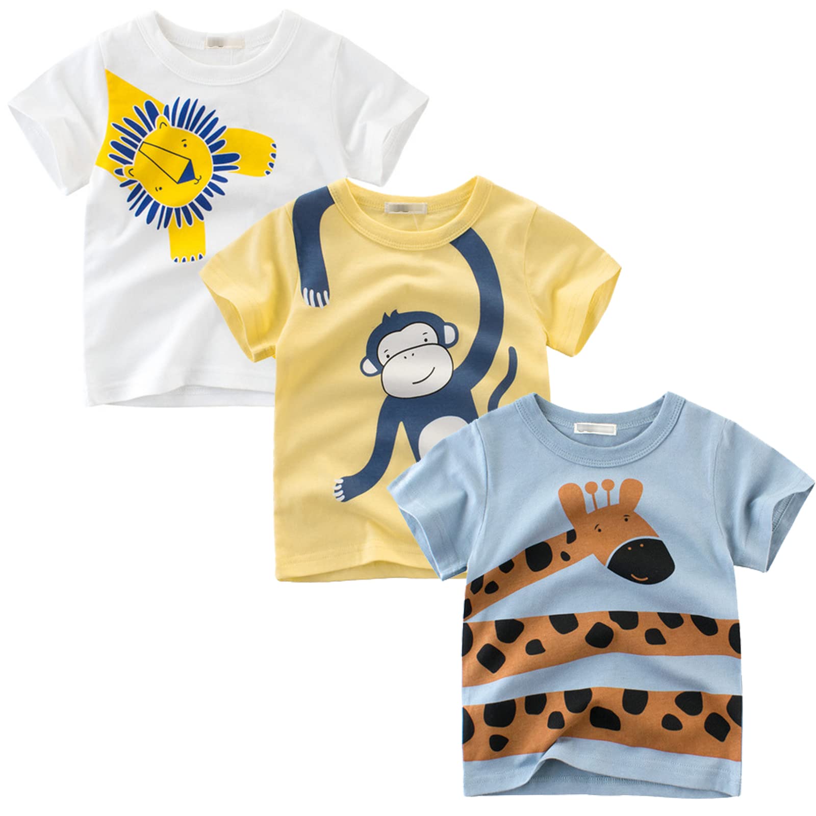 LAUSONS Children's 3 Pack T-Shirt Cartoon Short Sleeve Shirt Round Neck Tops
