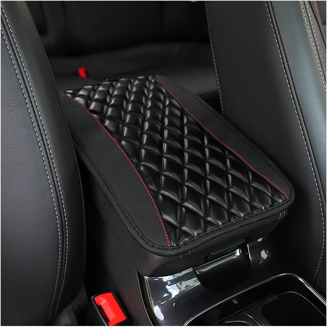 Moly Magnolia Car Center Console Cushion Pad, Universal Leather Waterproof Armrest Seat Box Cover Protector,Comfortable Car Decor Accessories Fit for Most Cars, Vehicles, SUVs (Black)