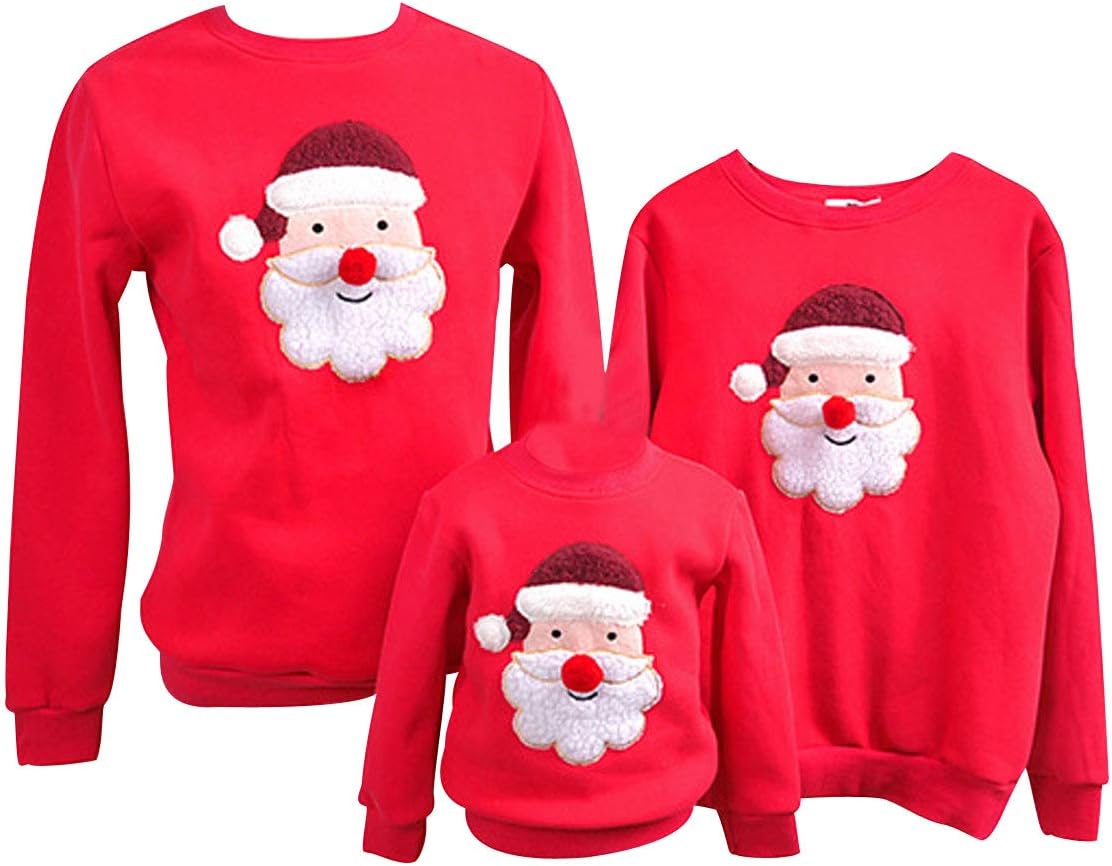 Pull Noel Famille Pull Noël Adultes Bébé Toddlers Enfants Sweat Shirt Moche Pull-Over Cerf Sweatshirt Col Rond Christmas Sweat-Shirt à Manches Longues Chaud En Famille
