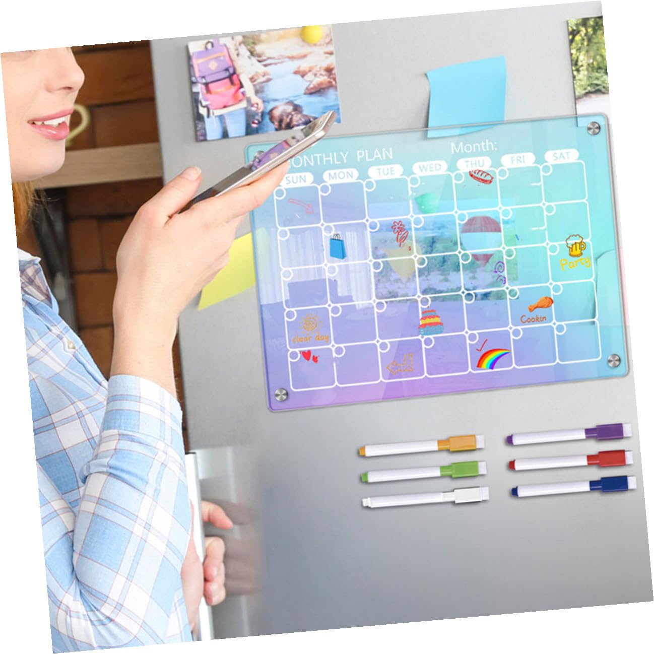 Angoily Acrylic Magnetic Dry Erase Board Set with Whiteboard Pens Weekly Planner for Kitchen Refrigerator Reusable Schedule Organizer And Memo Writing Board