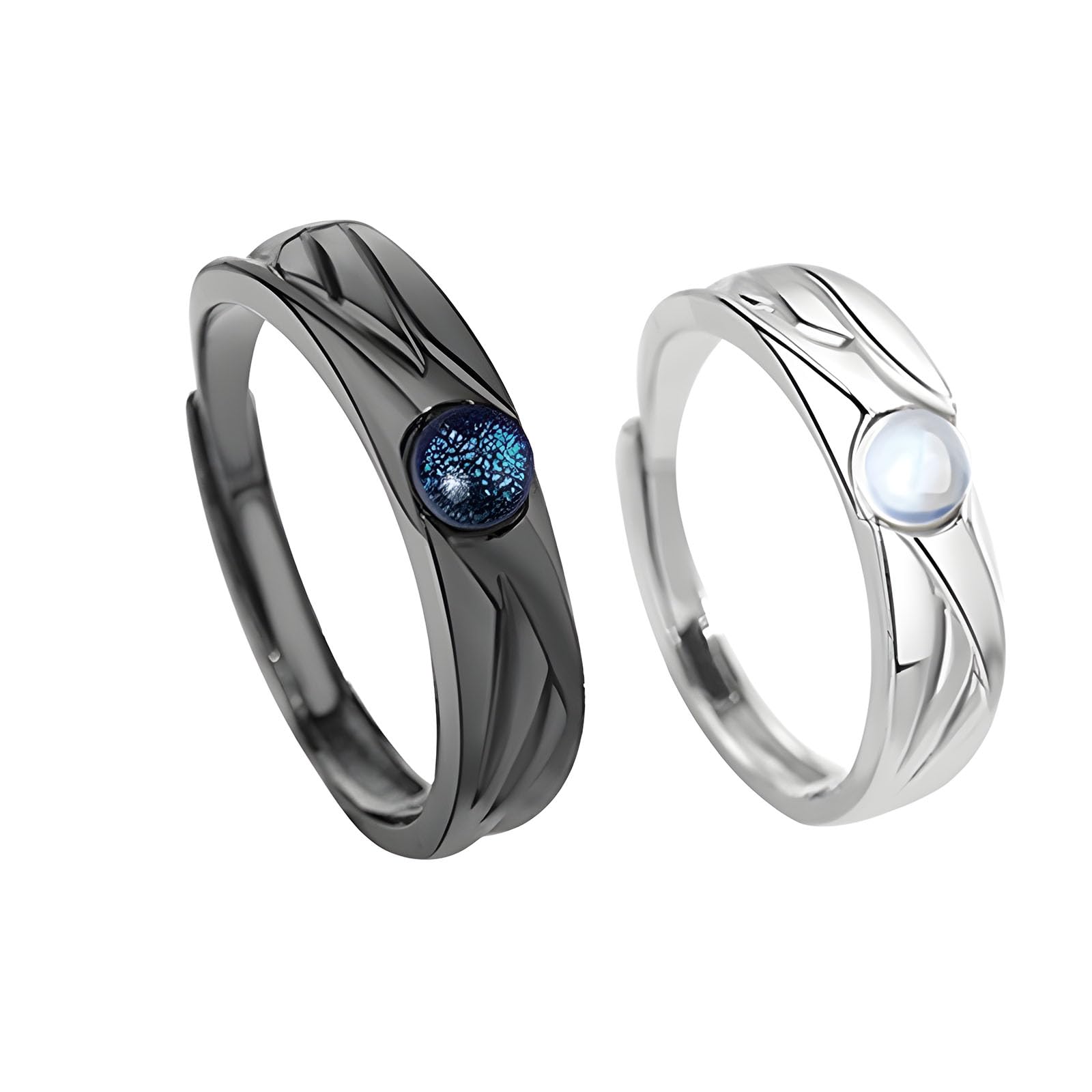 Angel Demons Matching Rings for Couples Black White Promise Rings for Him Her Adjustable Couple Statement Rings Jewelry for Valentines Day