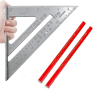 Carpenter Square, 7-inch Aluminum Square+ 2Pcs Woodworking Pen Rafter Carpenter Triangle Square Pressional Easy-Read Layout Tool framing Square (Aluminum)