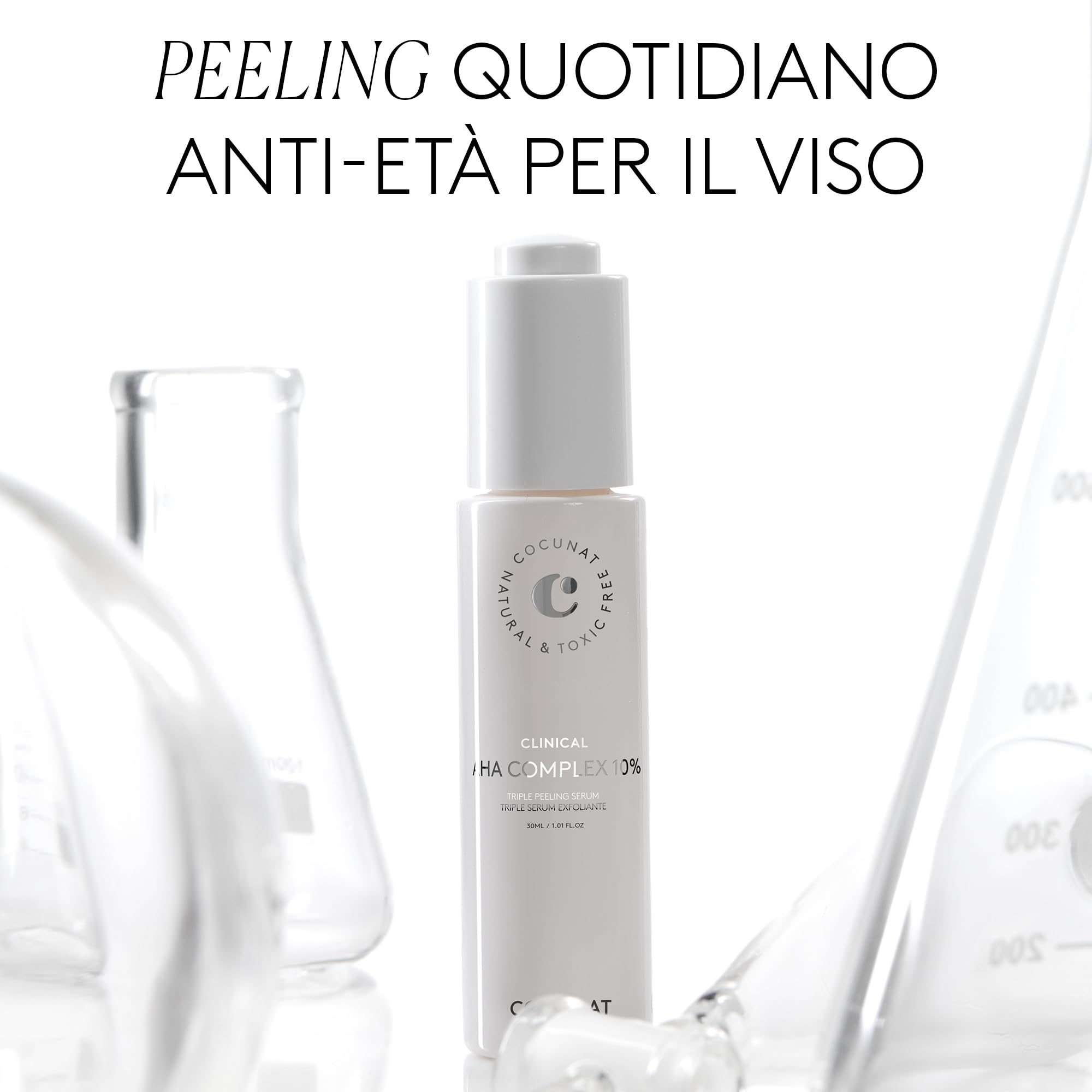 COCUNAT Triplo Siero Esfoliante AHA COMPLEX 10% Peeling Anti-Età 30ml | Peeling viso quotidiano con Acidi Glicolico, Mandelico e Lattico. Rinnova la pelle, riduce rughe e macchie.