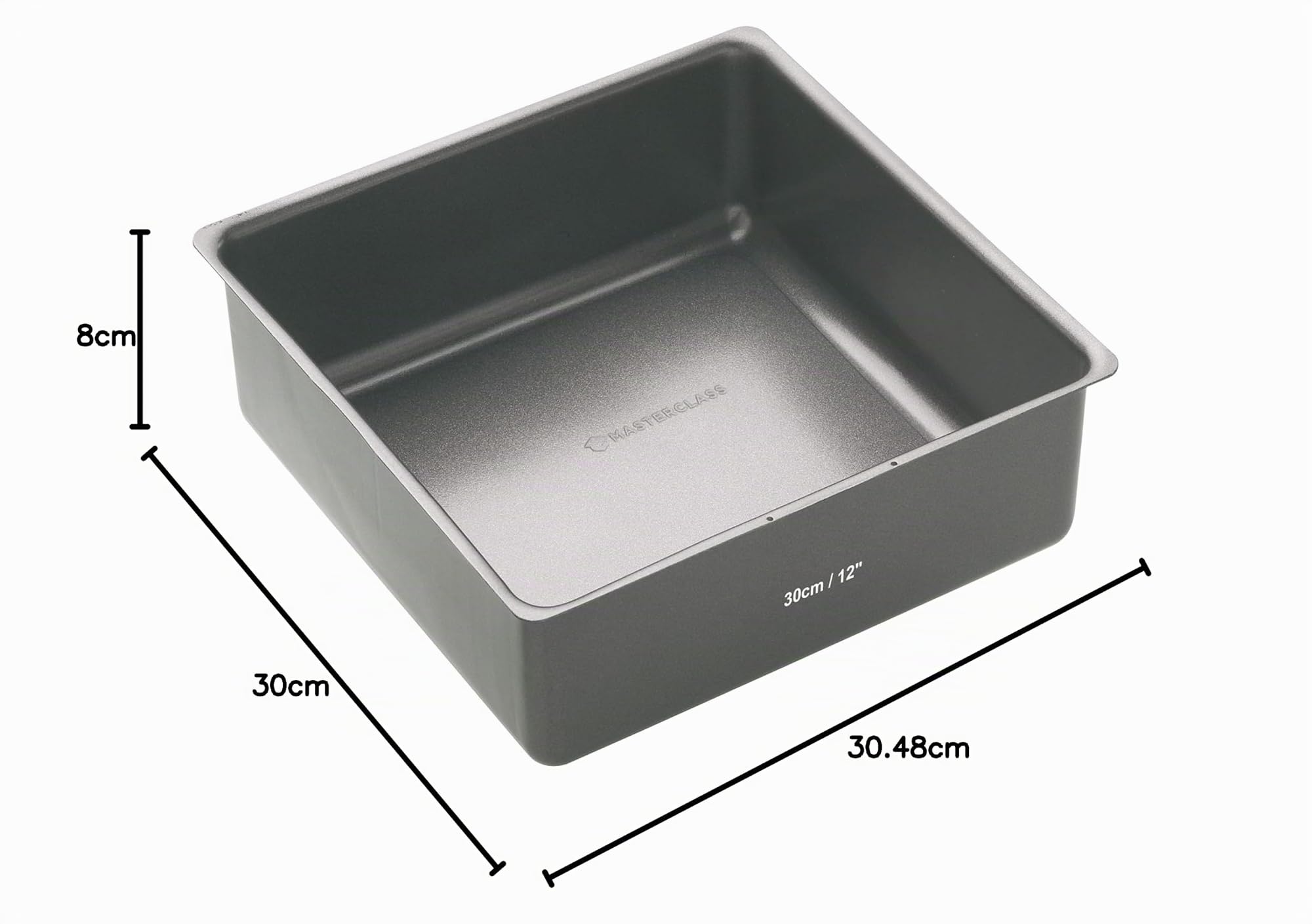 MasterClass Plat À Gâteaux, Grand Moule Carré De 30 cm, Antiadhésif Et À Fond Souple, Acier Au Carbone 1 mm, Sans PFOA, 12 Pouces, Gris