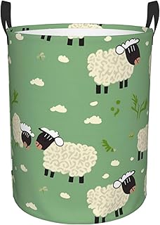 Cute Cartoon Sheep print Circular Hamper Waterproof Storage Bin Organizer Basket Laundry Hamper With Handles For Clothes Toys Small